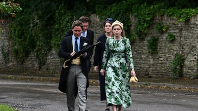 Princess Beatrice and Princess Eugenie arrive to attend the wedding of Princess Anne's son, Peter Phillips, and Harriet Sperling at All Saints' Church in Kemble. Reuters