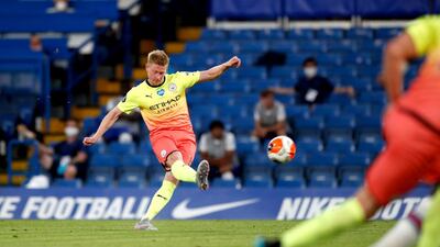 Manchester City's Kevin De Bruyne levelling the scores at 1-1 with a brilliant free-kick a free kick. PA