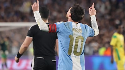 Lionel Messi of Argentina celebrates his goal. EPA