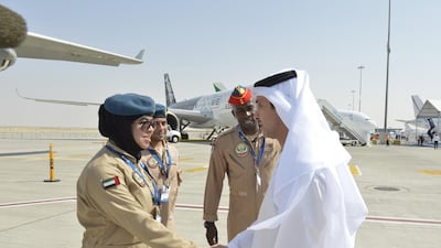 Sheikh Hazza bin Zayed, National Security Advisor and Vice Chairman of the Abu Dhabi Executive Council, attends the Dubai Airshow. Saeed Al Neyadi / Crown Prince Court - Abu Dhabi