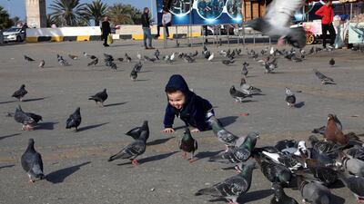 A child plays with birds at Martyrs' Square in Tripoli, Libya January 26, 2020. Reuters