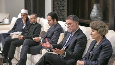 Delegates for the roundtable discussion at the Human Fraternity for World Peace event at St. Regis, Saadiyat. Khushnum Bhandari for The National