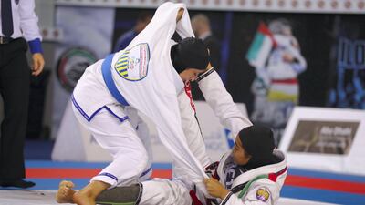 Action from one of the fights at the weekend in the jiu-jitsu competitions across the UAE. Photo Courtesy UAE Jiu Jitsu Federation
