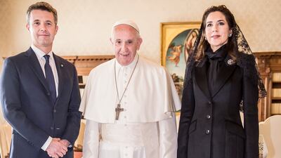 Crown Princess Mary and Crown Prince Frederik attend an audience with Pope Francis at the Vatican in 2018. EPA