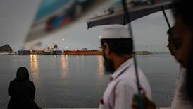 A bulk carrier anchored at Sultan Qaboos Port in Oman on March 23. Getty Images