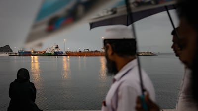 A bulk carrier anchored at Sultan Qaboos Port in Oman on March 23. Getty Images