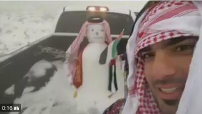 A snowman created in Jebal Jais. Screenshot from Twitter