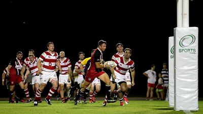 Action from UAE v Gibraltar during the international friendly match at the Dubai Sports City in Dubai. Satish Kumar for The National