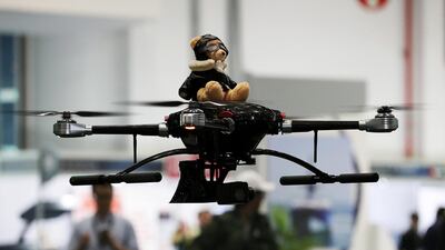 ABU DHABI , UNITED ARAB EMIRATES , FEB 26 – 2018 :- Live demo of UAV – X820 drone from Dahua technology on the second day of UMEX held at ADNEC in Abu Dhabi. ( Pawan Singh / The National ) For News
