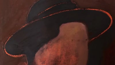 Portrait with Cravat by Kate Burling is on digital display. Courtesy Purslane