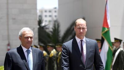 Prince William, Duke of Cambridge arrives with Palestinian Deputy Prime Minister, Ziad Abu-Amr, for a meeting with Palestinian President Mahmoud Abbas in Ramallah, West Bank. Joe Giddens / Getty Images