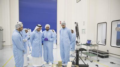 Sheikh Mansour bin Zayed tours the Mohammed bin Rashid Space Centre. Mohamed Al Hammadi / Crown Prince Court - Abu Dhabi