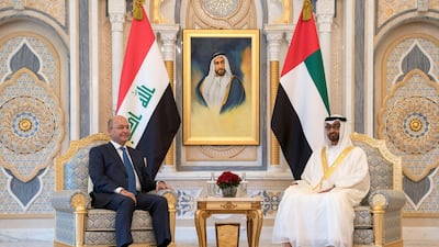 Iraq President Barham Salih met Sheikh Mohamed bin Zayed, Crown Prince of Abu Dhabi and Deputy Supreme Commander of the UAE Armed Forces, in Abu Dhabi in November. Ministry of Presidential Affairs