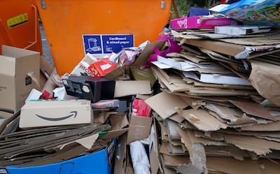 An overflowing recycling point in Ashford, Kent. PA