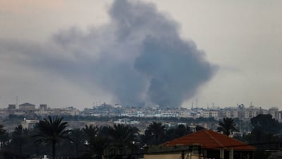 Smoke rises following Israeli air strike during a military operation in Khan Younis, southern Gaza Strip. EPA