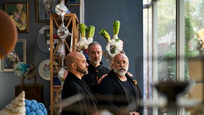 Ramin Haerizadeh, Rokni Haerizadeh and Hesam Rahmanian are key figures in the UAE art community. Photo: Sebastian Boettcher