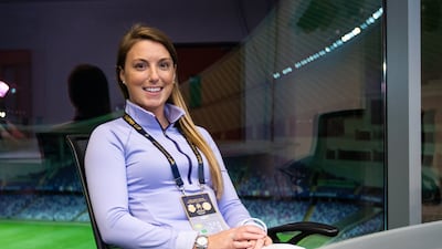 Amy Gillingham, the first female football commentator in the UAE.