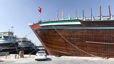 The dhow is 91 metres long, 20m wide and 11m high and was handmade using 1,700 tonnes of African teak wood and 800 tonnes of steel. Antonie Robertson / The National