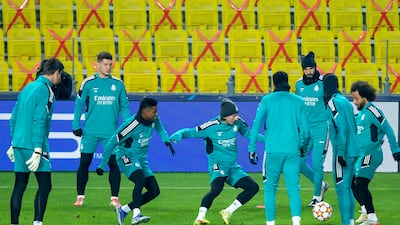 Luka Modric of Real Madrid and teammates during a training session. EPA