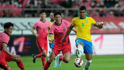 Brazil's Casemiro in action against South Korea's Hwang Ui-jo in Seoul on June 2, 2022. AP