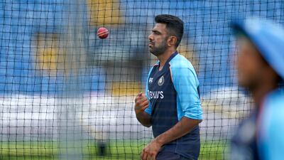 Ravichandran Ashwin prepares to bowl during training. AP
