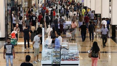 Mall of the Emirates was quite crowded yesterday on the first day of Dubai’s three-day Super Sale. Pawan Singh / The National