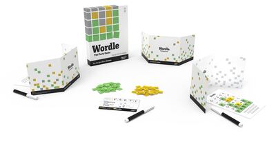 Wordle: The Party Game comes with dry-erase Wordle boards and markers. Photo: Hasbro