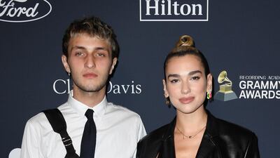 Anwar Hadid and Dua Lipa attend the Pre-Grammy Gala and Grammy Salute to Industry Icons Honouring Sean 'Diddy' Combs on January 25, 2020 in Beverly Hills, California. AFP
