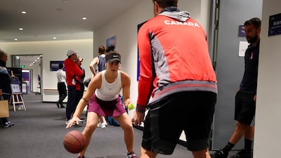 Bianca Andreescu warms up in the tunnel before her match against Karolina Pliskova.