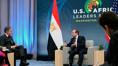 Egyptian President Abdel Fattah El Sisi meets US Secretary of State Antony Blinken during the US-Africa Leaders Summit in Washington. AP