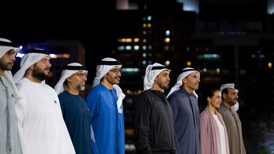 President Sheikh Mohamed with Sheikh Abdullah bin Zayed and other digintaries at the Mohamed bin Zayed Water Initiative launch in Khalidiyah. All photos: UAE Presidential Court