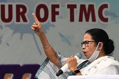 All India Trinamool Congress leader and West Bengal Chief Minister Mamata Banerjee speaks during a public meeting in Kolkata in September. AFP