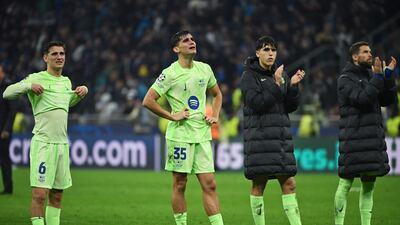 Barcelona's players are distraught after defeat. AFP