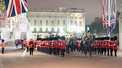 An early morning rehearsal for the procession of Queen Elizabeth's coffin in London. PA