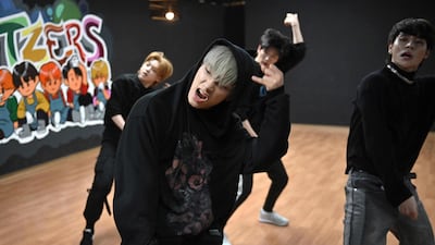 Blitzers perform during their dance practise session at a rehearsal studio in Seoul. AFP