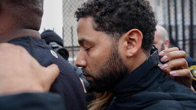 Empire actor Jussie Smollett leaves Cook County jail following his release. AP