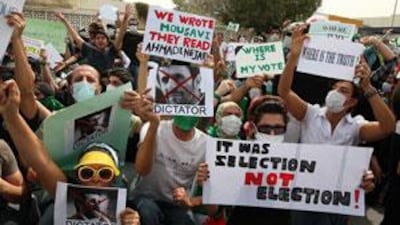 Iranians in Dubai protesting against the Iranian presidential election outside the Consulate General of Islamic Republic of Iran office in Dubai.