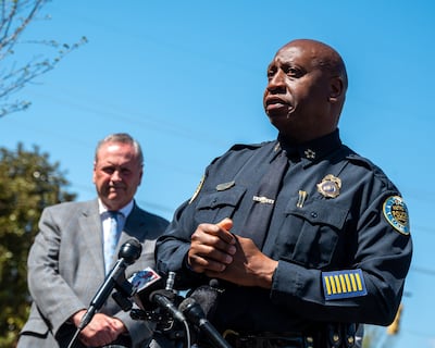 Nashville Police Chief John Drake briefs the media on the shooting outside the Covenant School. EPA