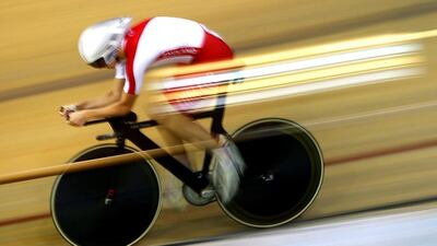 England’s Joanna Rowsell powers to a win in the women’s 3,000-metre individual pursuit final. Adrian Dennia / AFP