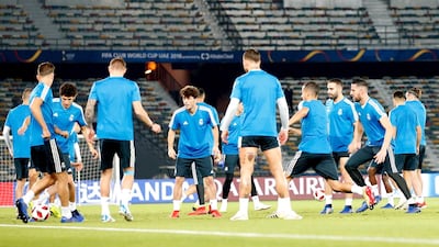 Real Madrid's players attend a training session at Zayed Sports City stadium in Abu Dhabi. EPA