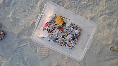 Cigarette butts and other rubbish collected by the clean-up team in Dubai. Photo: Wishful