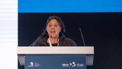 Dr Leslie Lehmann speaks during the opening day of Seha International Paediatric Conference at Rosewood Hotel Abu Dhabi on Al Maryah Island. Leslie Pableo for The National