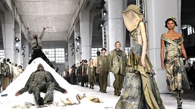 Models present Italian designer Antonio Marras's spring/summer 2026 women's collection at Milan Fashion Week. EPA