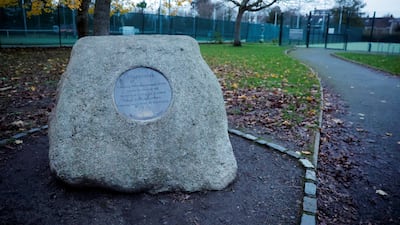 A plaque commemorating Chaim Herzog in Dublin's Herzog Park. Reuters