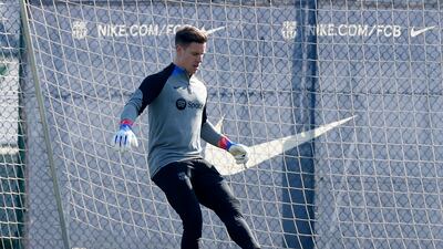 Barcelona keeper Marc-Andre ter Stegen trains. Reuters