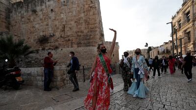 Miss Brazil Teresa Santos waves to the crowds. EPA