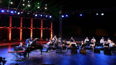 Lebanese singer and composer Zied Rahabani performs during the International Hammamet Festival in Tunisia. AFP