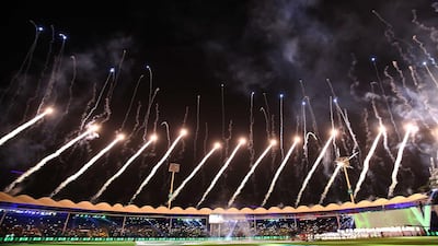 Fireworks illuminate the sky ahead of the opening match of the PSL between Quetta Gladiators and Islamabad United in Karachi. EPA