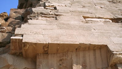 Another example of the damage at the Bent Pyramid. Courtesy Peter James