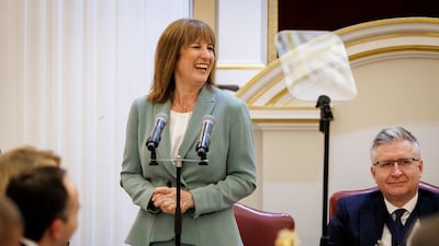 Britain's Chancellor of the Exchequer Rachel Reeves delivers a speech at the Mansion House in London. EPA